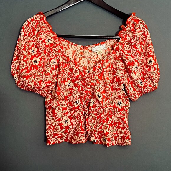 Band of Gypsies Red Front Lace Up Cropped Peplum Top S Boho - Picture 1 of 5